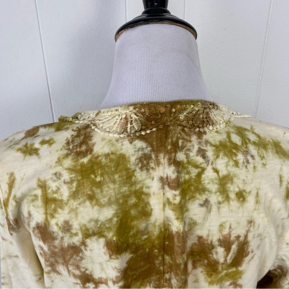 LOGO Lori Goldstein Lavish Cream Brown Tie-Dye Crochet Lace Duster Pockets Sz M - Picture 9 of 16